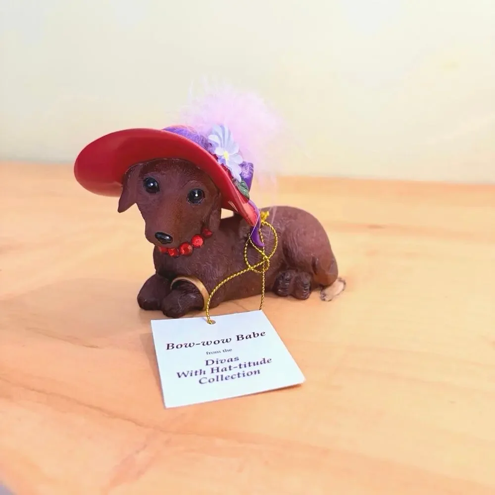 Hamilton Collection DIVAS HAT-TITUDE Dachshund Dog Figurines Red Hat Puppy